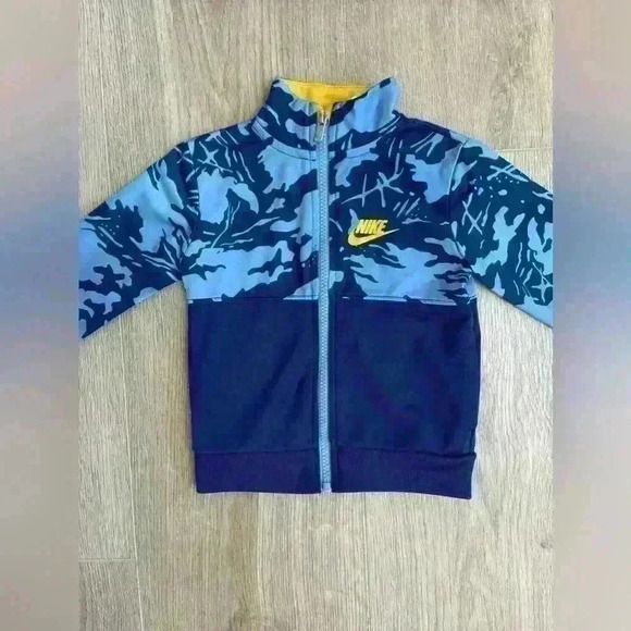 Nike Toddler Boys Zippered Tracksuit Jacket Blue and Yellow Camo Print - Picture 4 of 8